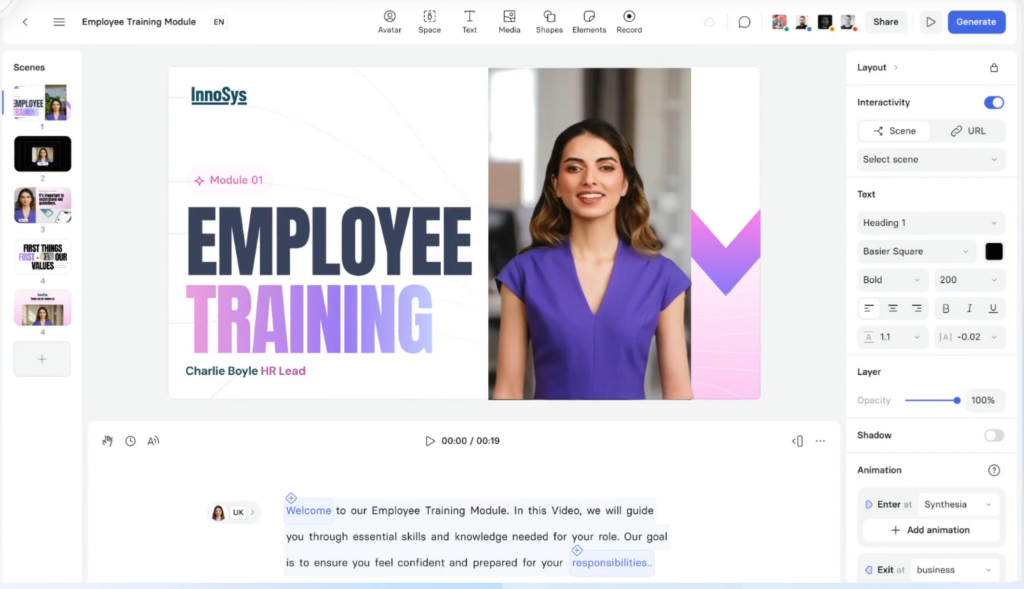 Mellor software de IA para a edición de vídeo: Synthesia