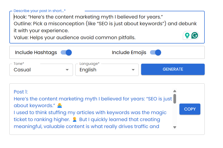 Predis AI's LinkedIn post generator
