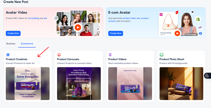 Choosing product creative option