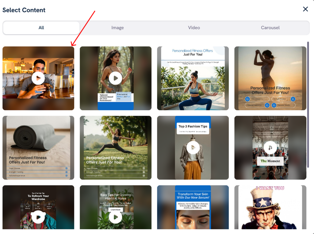 Choose the content that you want to schedule for the particular date
