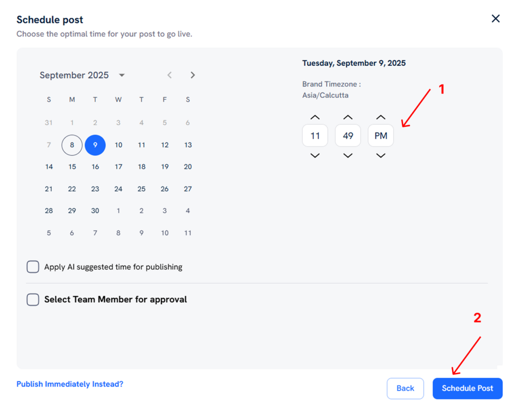 Picking the optimal time to schedule the post via Predis AI