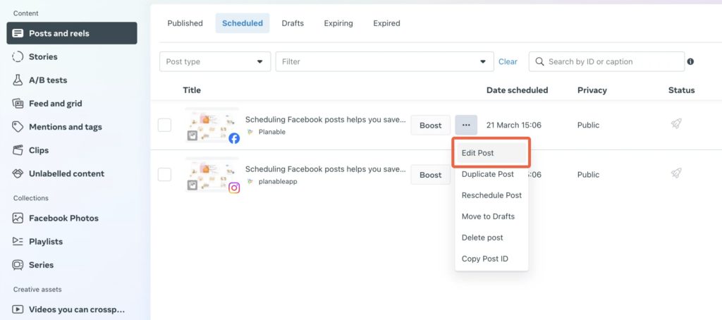 Meta Business Suites - i migliori pianificatori di cuntenutu di Facebook