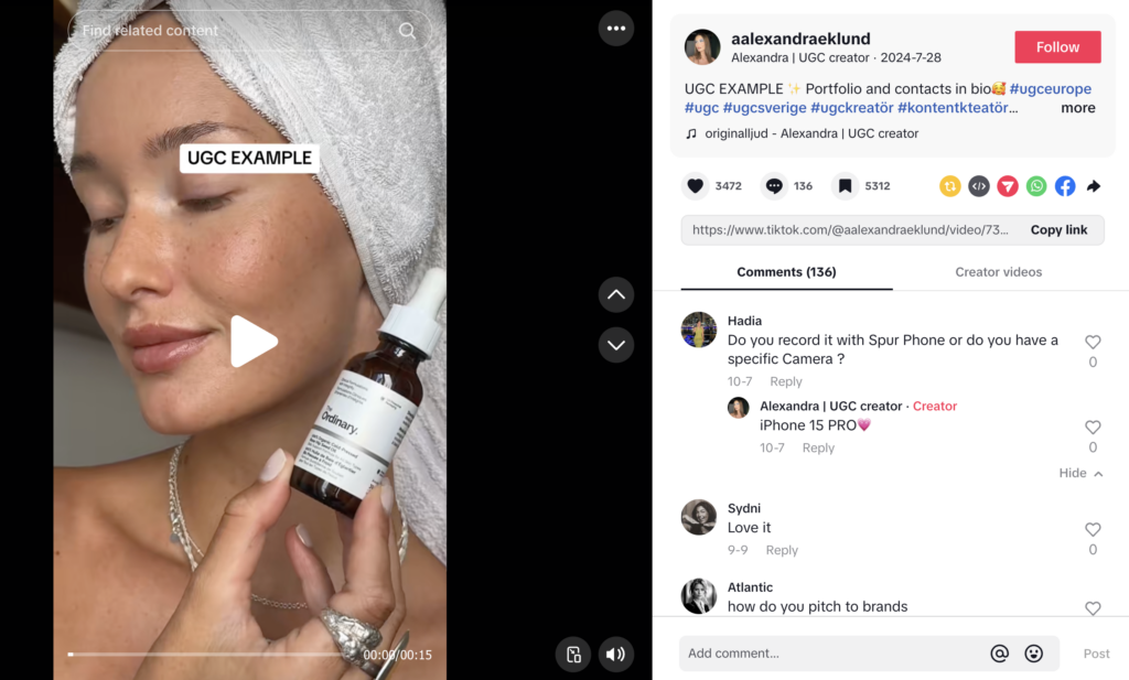 Mohlala oa Tiktok ugc