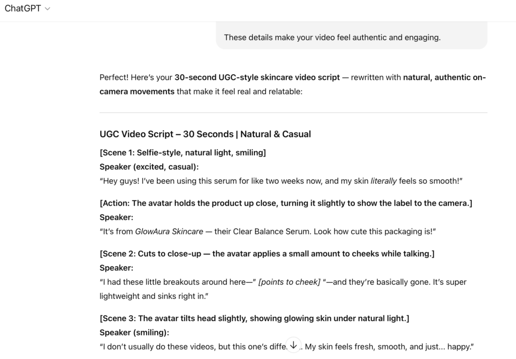 ChatGPT esempiu di script