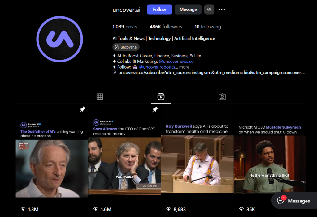 Uncover ai Instagram page