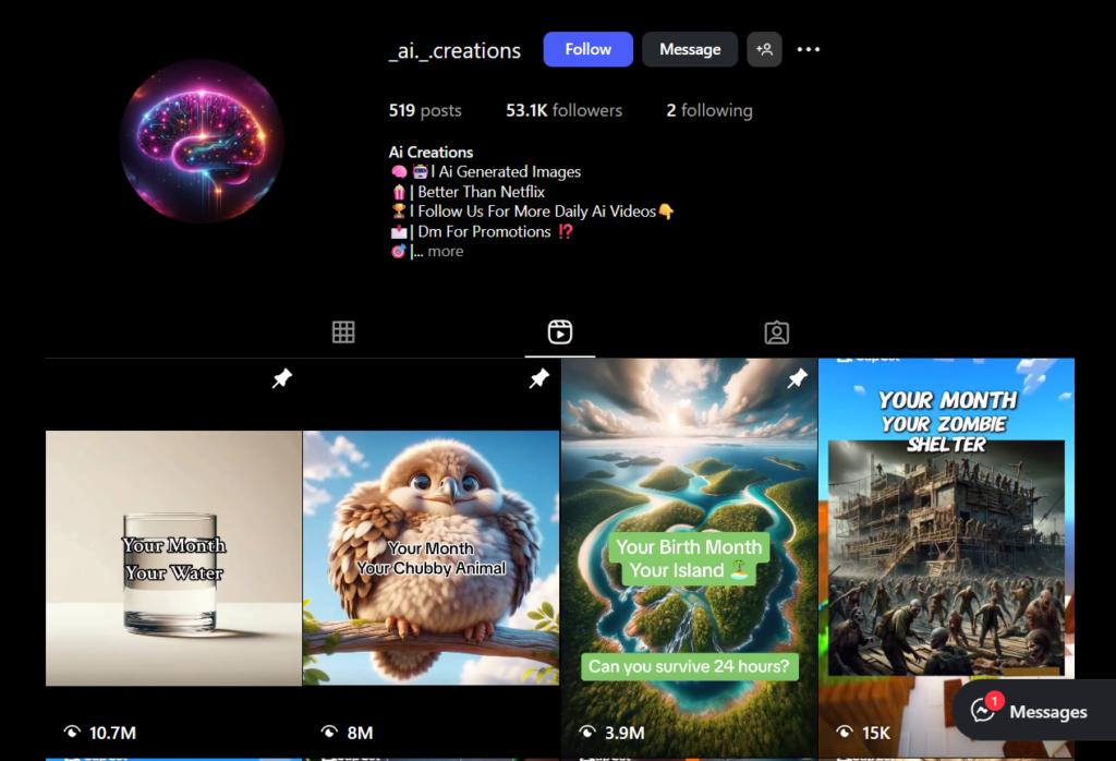 Ai creations Instagram page
