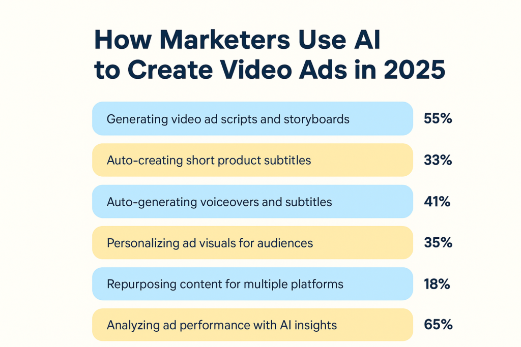Percent of how marketers use AI for Video Ads in 2025