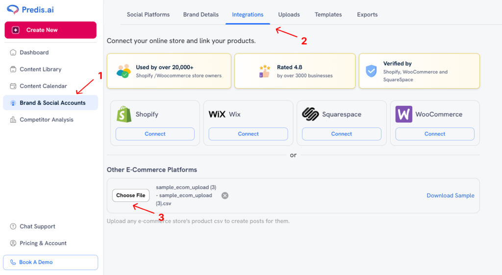 uploading a CSV file on Predis AI