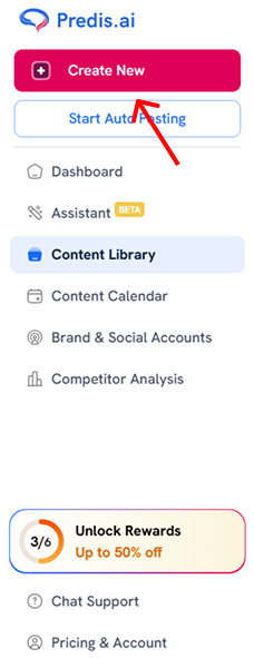Create new option in Predis AI to make content