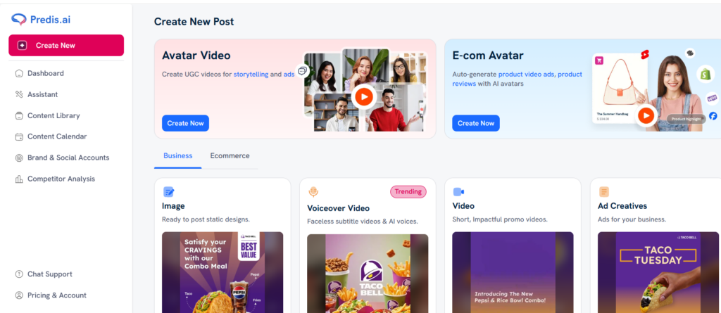 Dashboard of Predis.ai