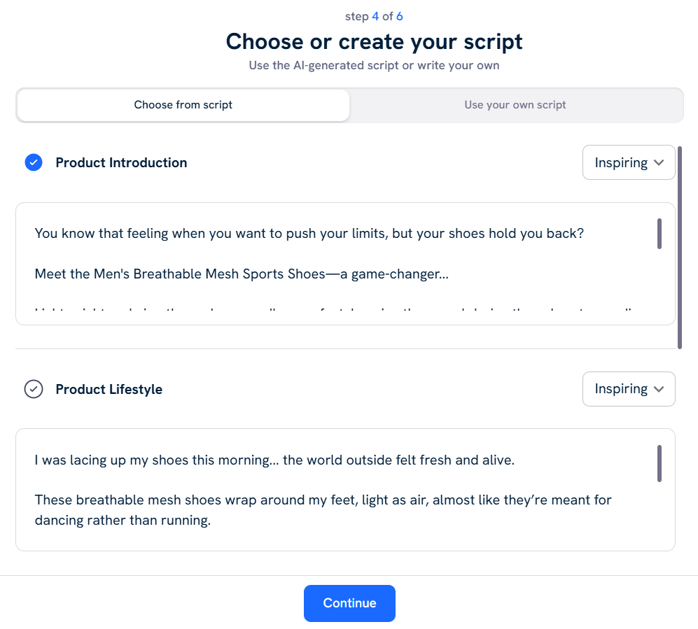 Script generation with Predis AI for a ecommerce ugc video