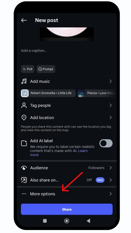 Advanced post settings on Instagram