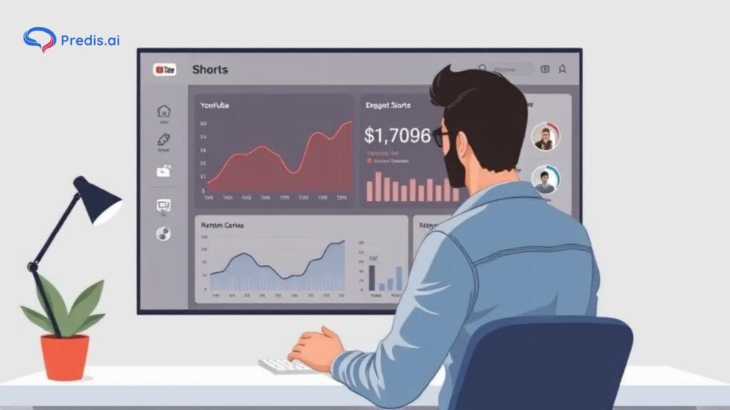 illustration showing a marketer or content creator analyzing YouTube Shorts performance metrics