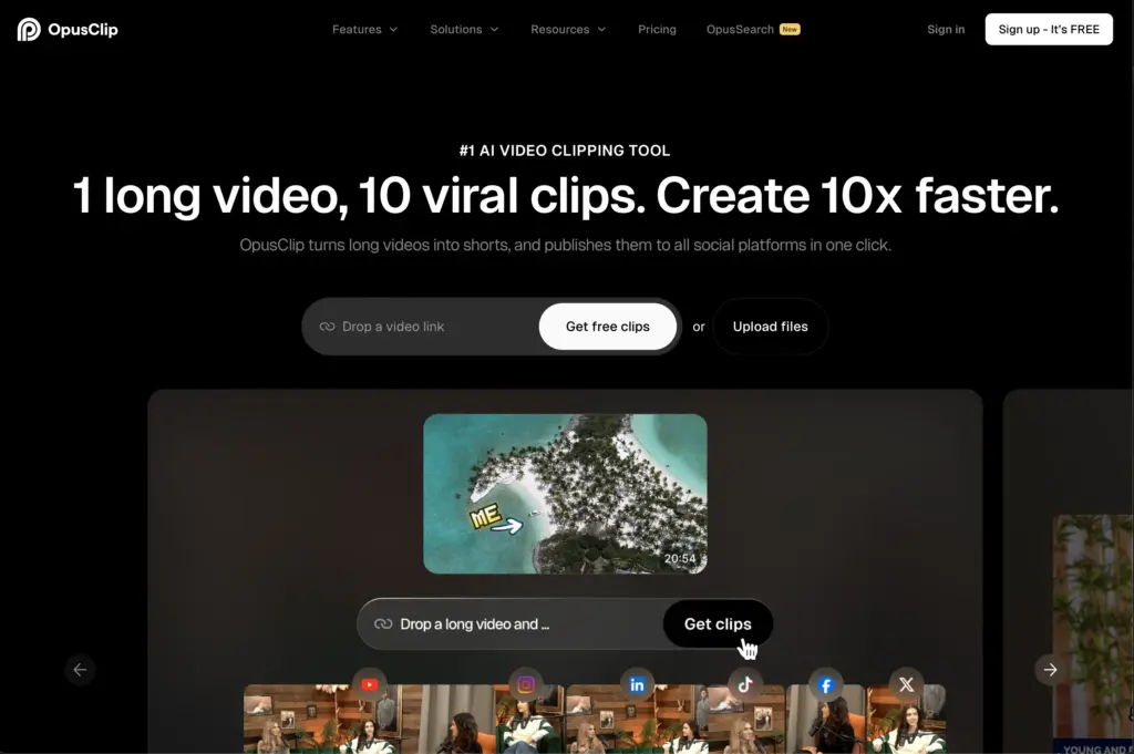 OpusClip clipping and editing long videos into clips