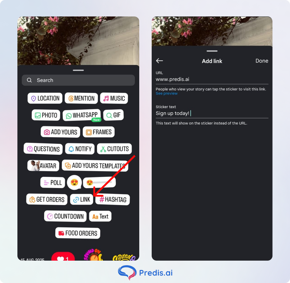 Using the link sticker for CTA in Instagram story