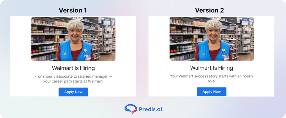 Two versions of the same ad made by walmart as part of A/B testing