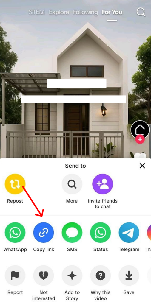 Copy the link of a tiktok video so that it can be used to download it from a third-party video downloader