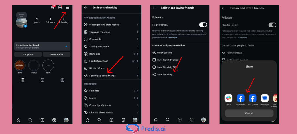 Inviting Facebook friends to follow your Instagram account