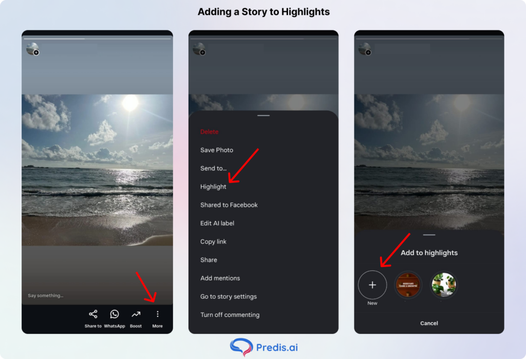create Instagram story highlights from active story