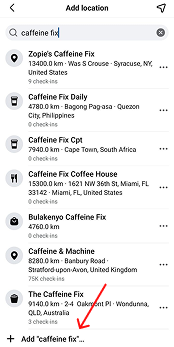 Making a custom place called Caffeine fix on Facebook