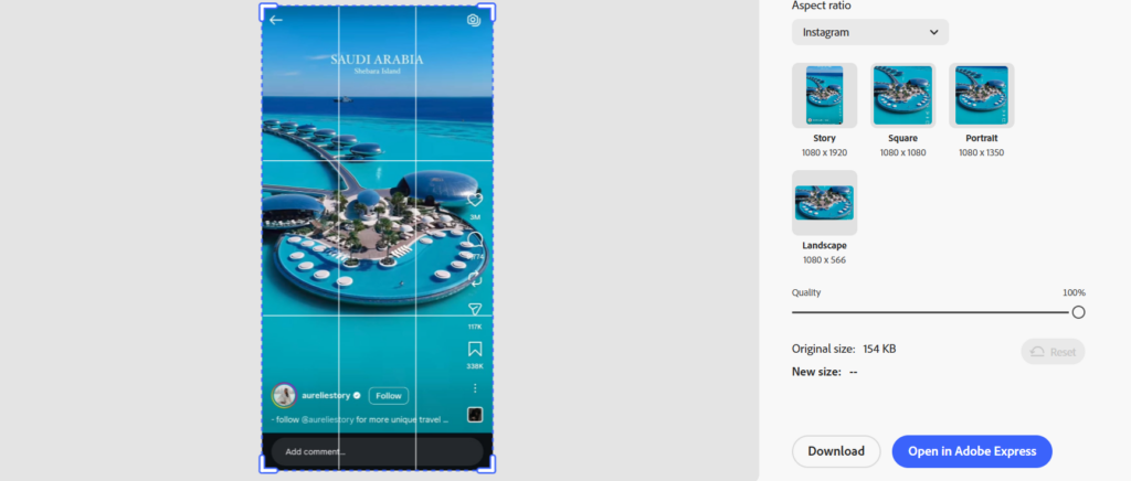 Steps to make pictures fit on Instagram using Adobe Resizer