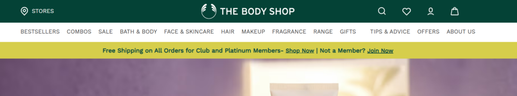 The bod shop offering free shipping notification for members