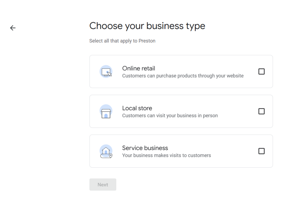 Setting business type in GBP