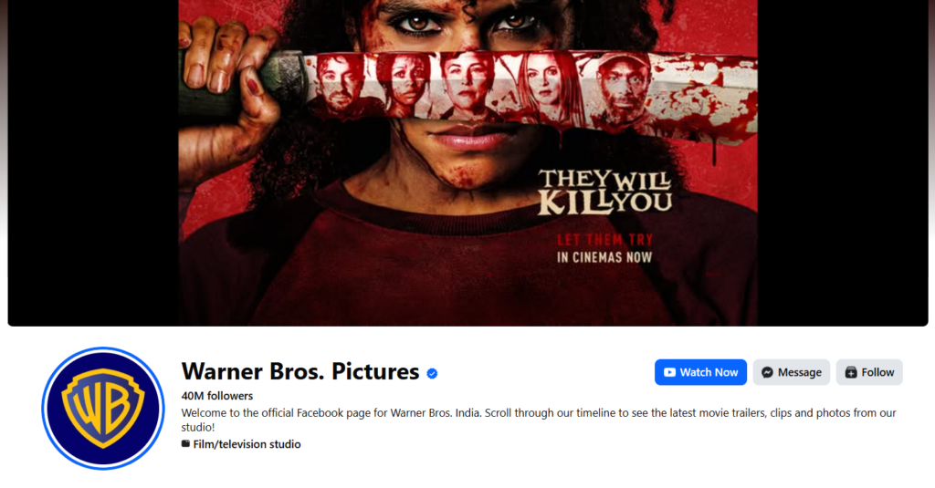 Warner bros pictures showing their latest theatrical release in their Facebook page