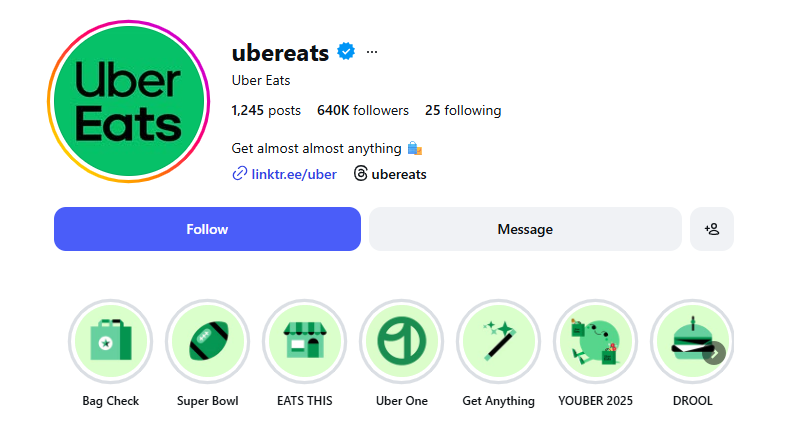 Uber eats emoji usage in bio