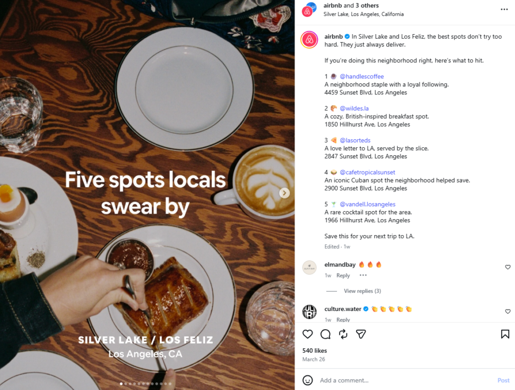 Airbnb's Instagram caption with emoji usage
