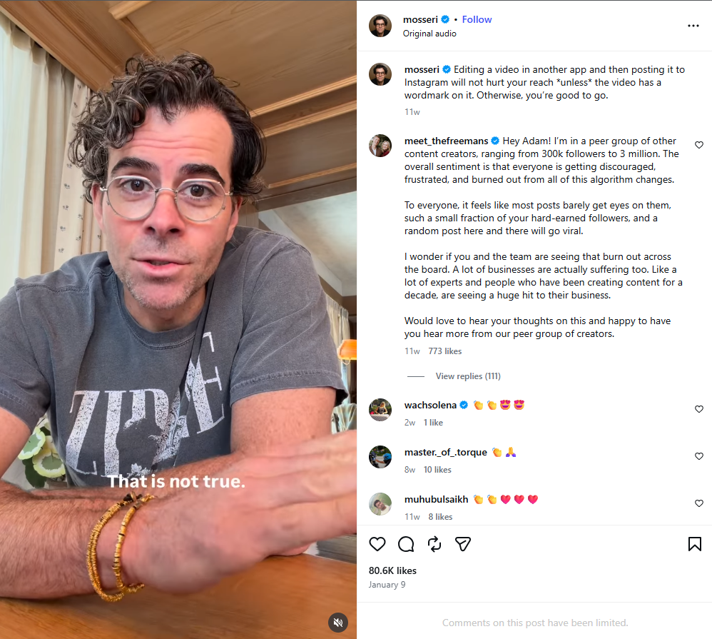 Adam Mosseri's advice on posting content that has other app watermark on it