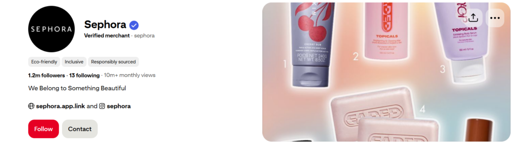 Sephora's pinterest profile
