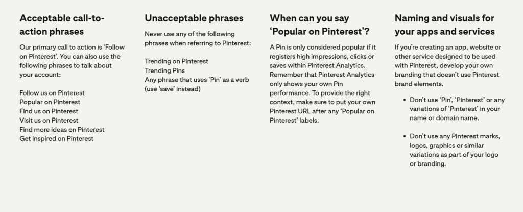 Pinterest wording guidelines