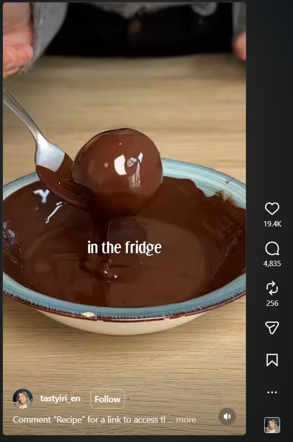 An Instagram food reel that has auto captions that match the audio