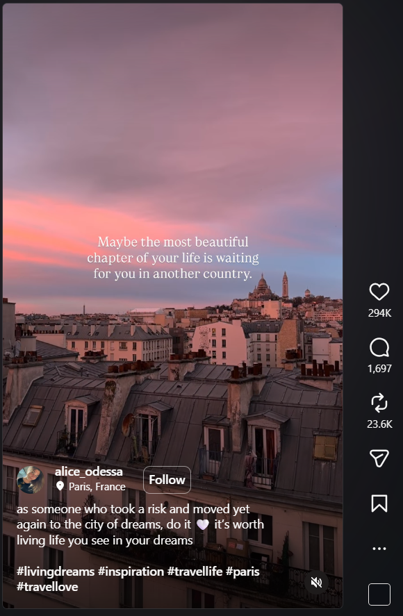 Hashtags usage sample of an Instagram reel