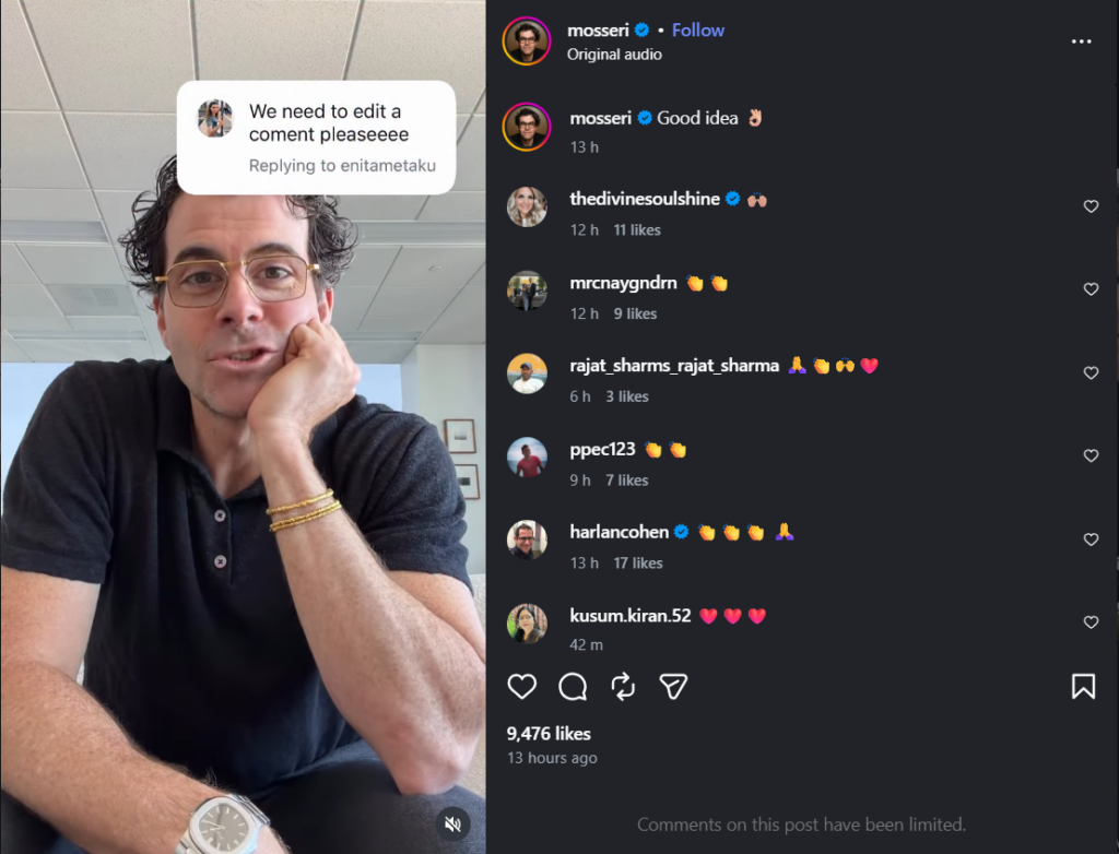 Replying to a comment with a reel technique used by Adam Mosseri