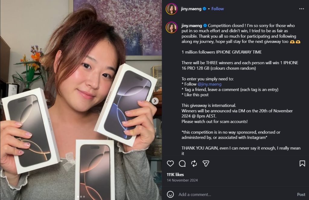 Iphone giveaway contest on Instagram