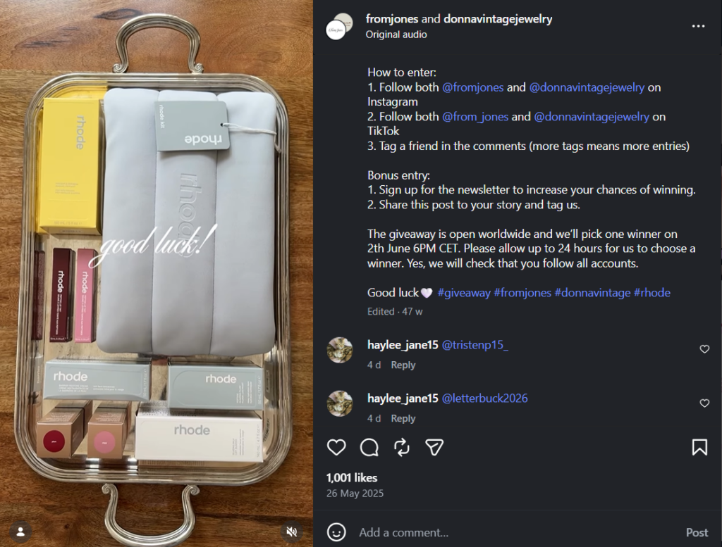 Sharing to stories kind of giveaway