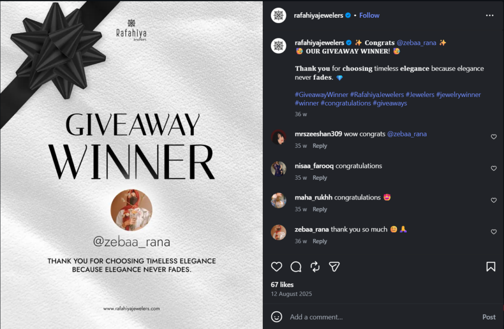 Show the winners of the giveaway