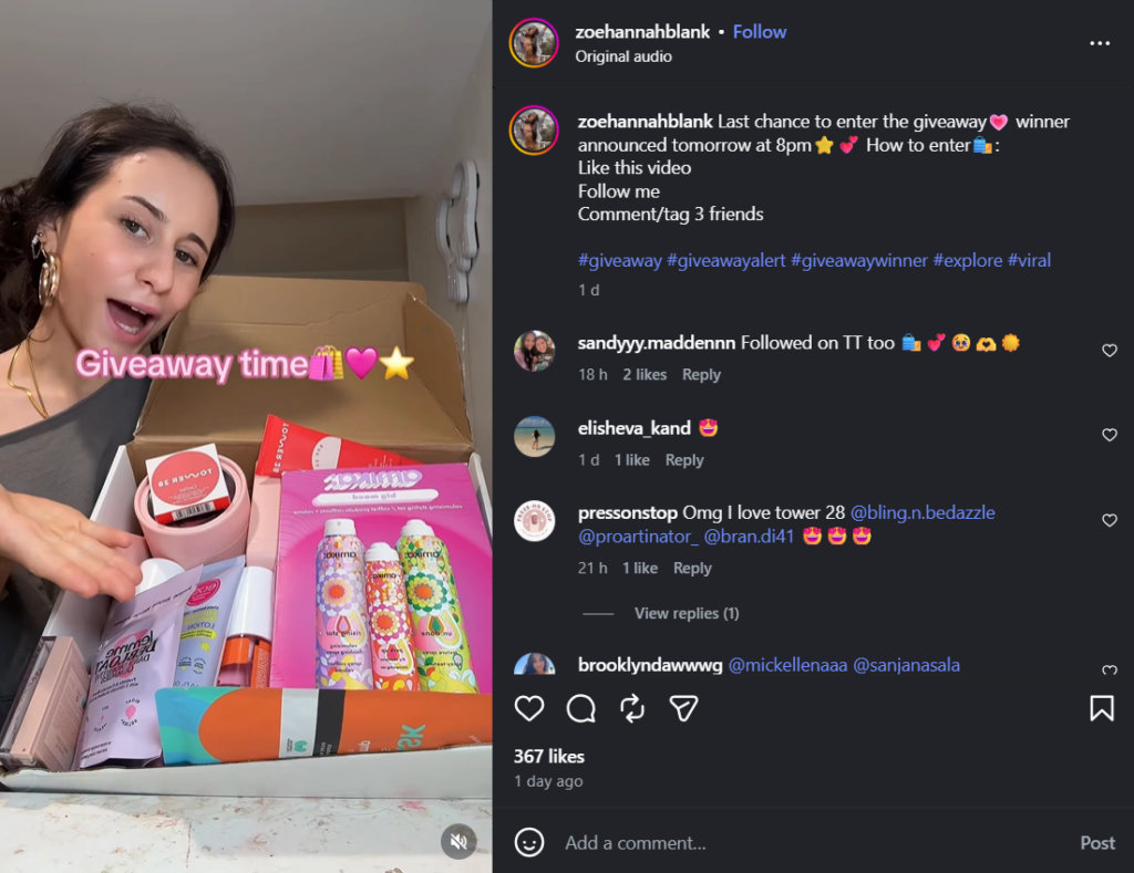 Reel announcing giveaways