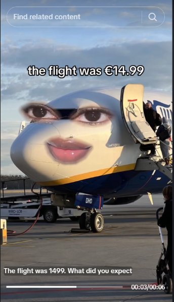 Ryanair - Filter of a human face on a plane