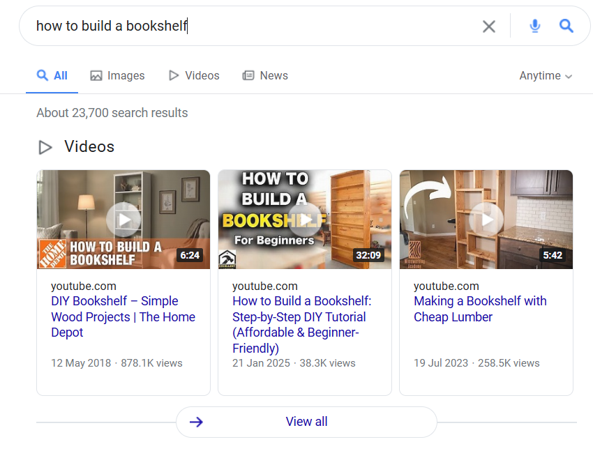 Risultati della ricerca di YouTube su Google