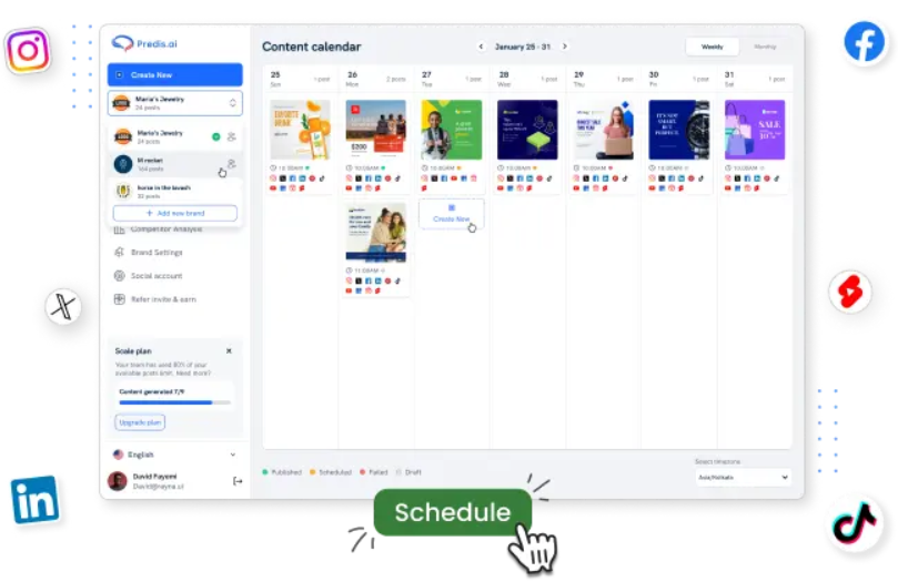 Dê uma espiada Predis Calendário de conteúdo de IA