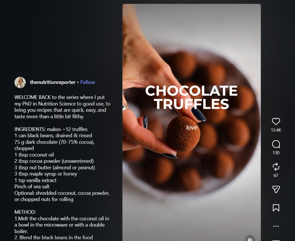 Series type of content by a nutrition influencer