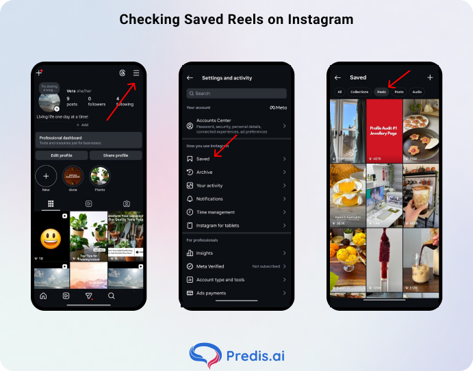 Überprüfung gespeichert reels auf Instagram