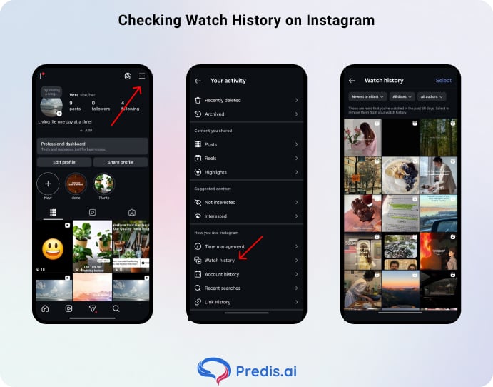 Überprüfung des Wiedergabeverlaufs auf Instagram