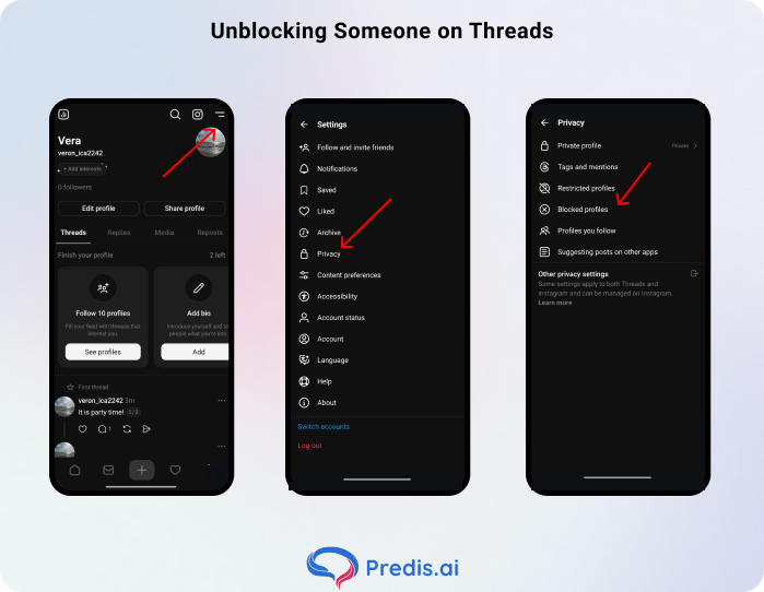 Jemanden in Threads entblocken
