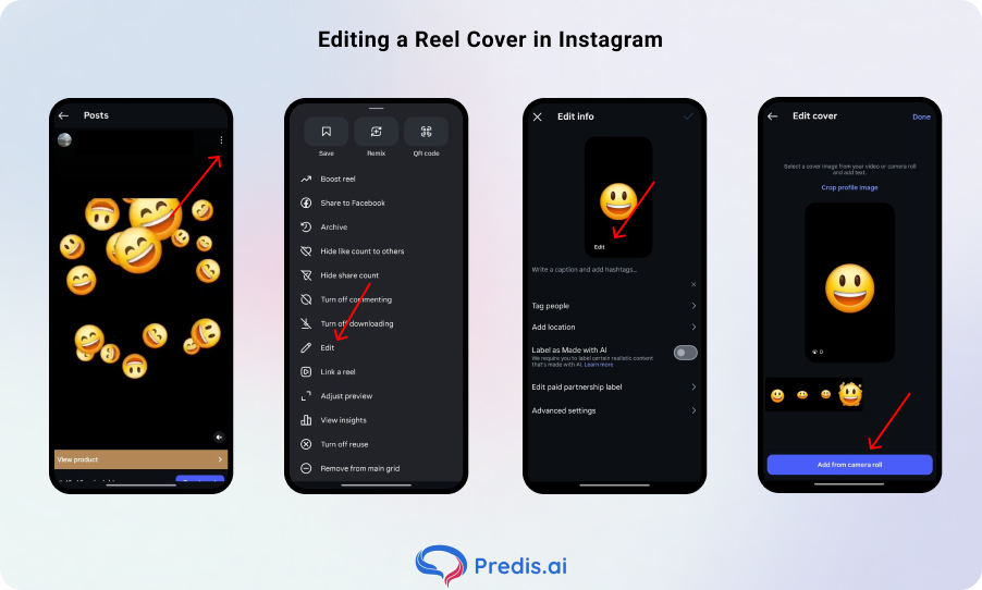 Editing an existing reel cover on Instagram