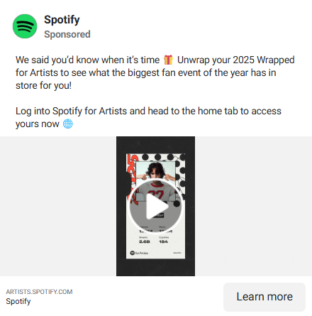 Beispiel einer Social-Media-Anzeige von Spotify