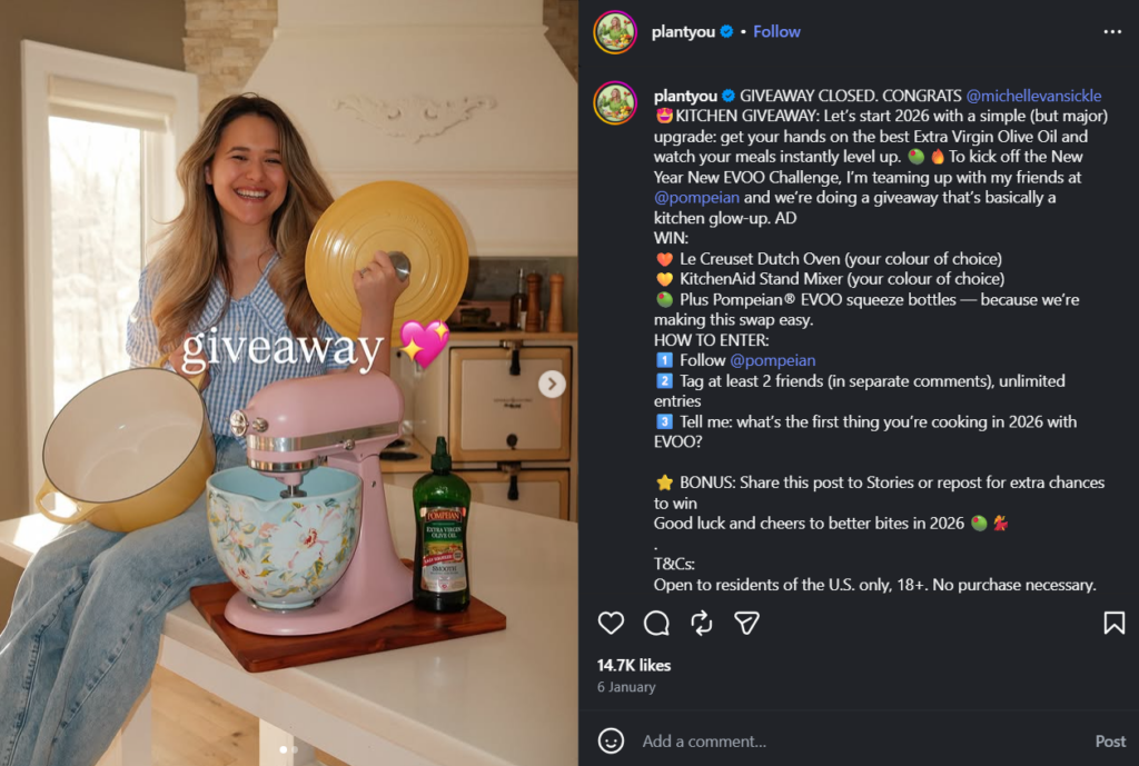 Giveaway contest on Instagram